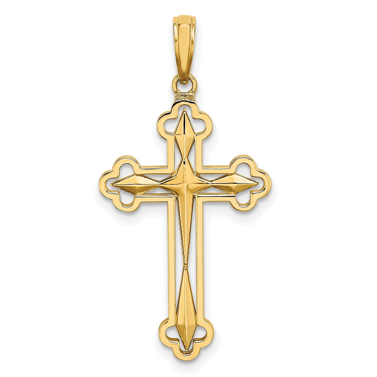 10k Multi-Tone Gold Reversible Cross Pendant with Polished Finish and Scalloped Border
