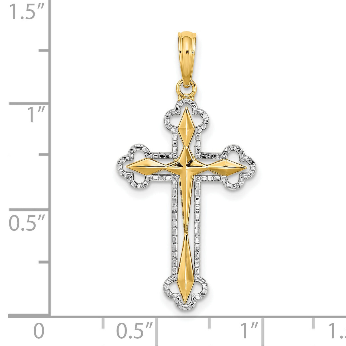 10k Multi-Tone Gold Reversible Cross Pendant with Polished Finish and Scalloped Border