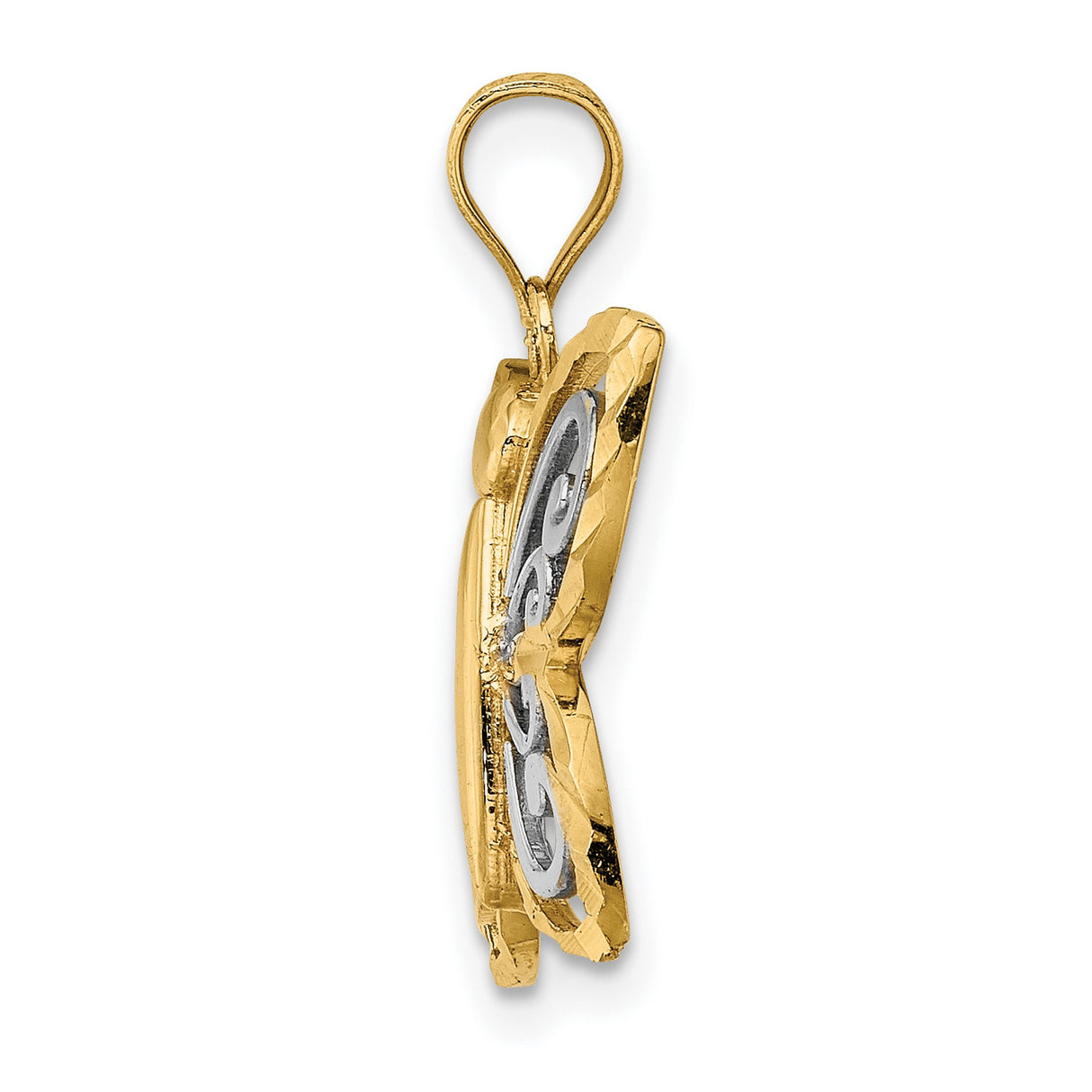 10k Multi-Tone Gold Butterfly Pendant with Rhodium Accents, Swirling Wing Detail