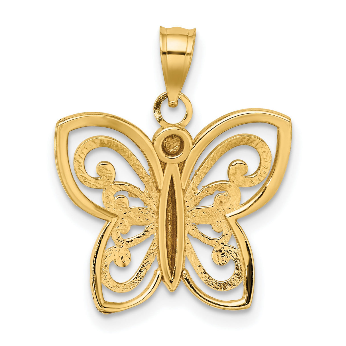 10k Multi-Tone Gold Butterfly Pendant with Rhodium Accents, Swirling Wing Detail