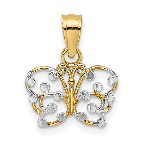10k Multi-Tone Gold Butterfly Pendant with Rhodium Accent, Open Filigree Design
