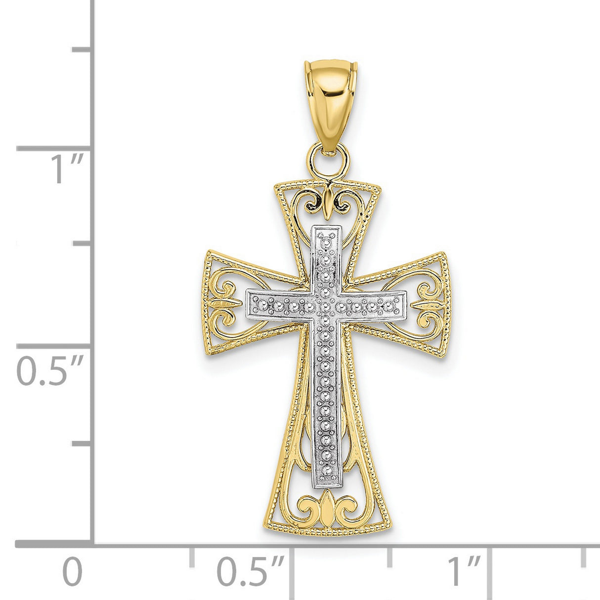 10k Multi-Tone Gold Cross Pendant with Filigree and Diamond Cut Details