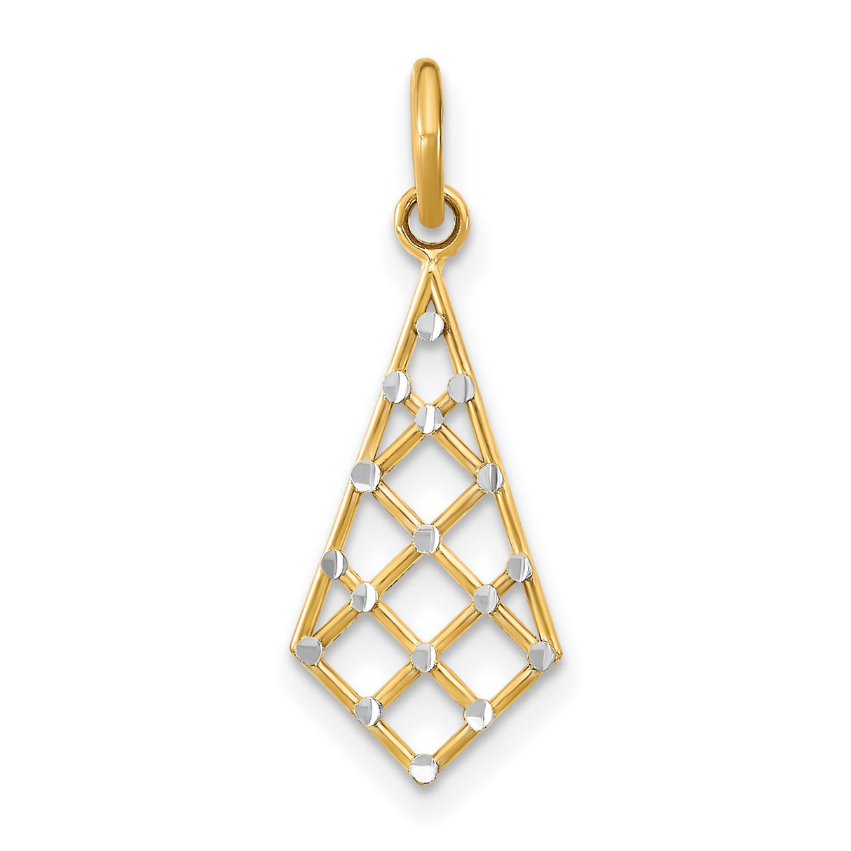 10k Multi-Tone Gold Pendant, Diamond Shape Open Lattice Design, Geometric Charm for Women