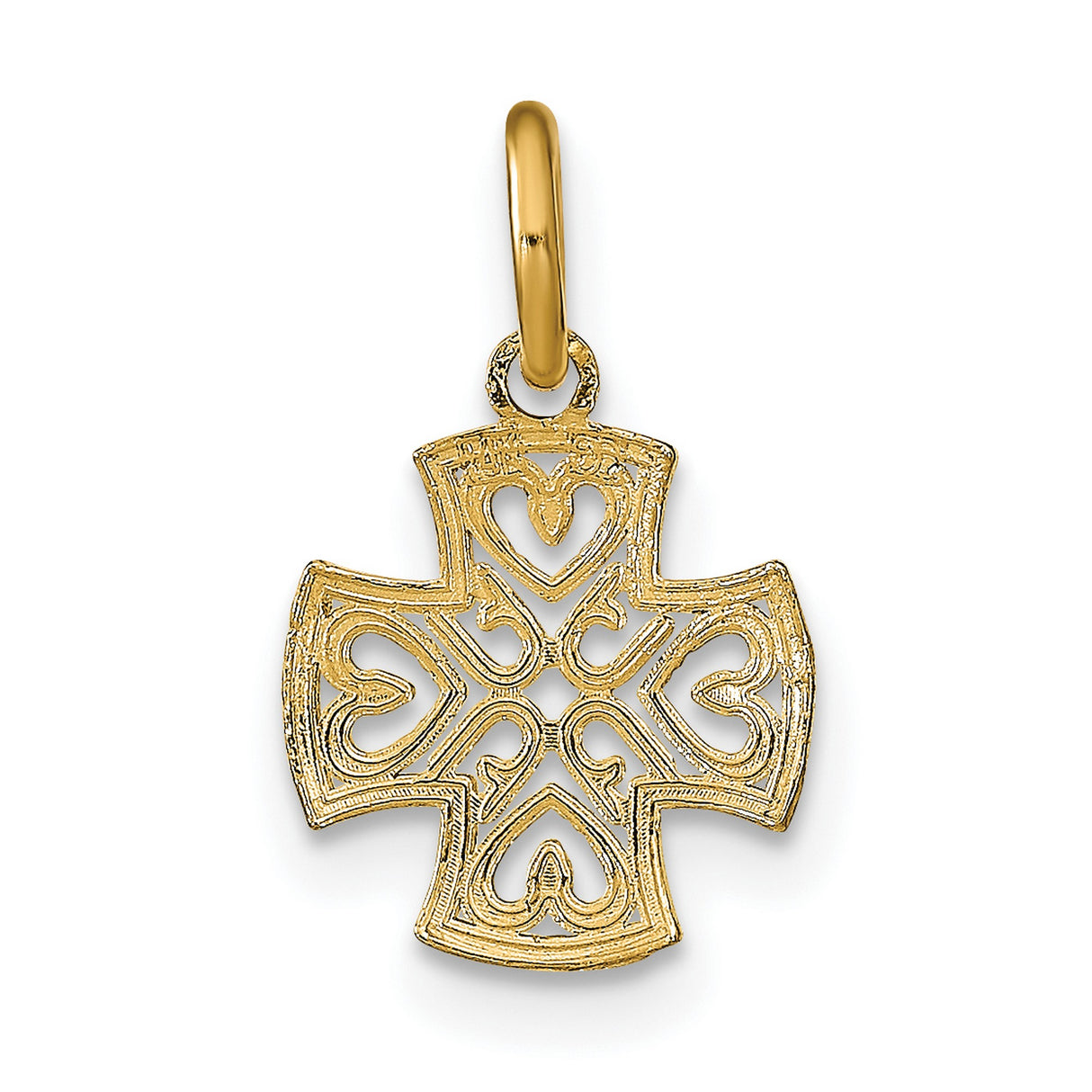 10k Multi-Tone Gold Cross Pendant with Diamond Cut Heart and Scroll Design