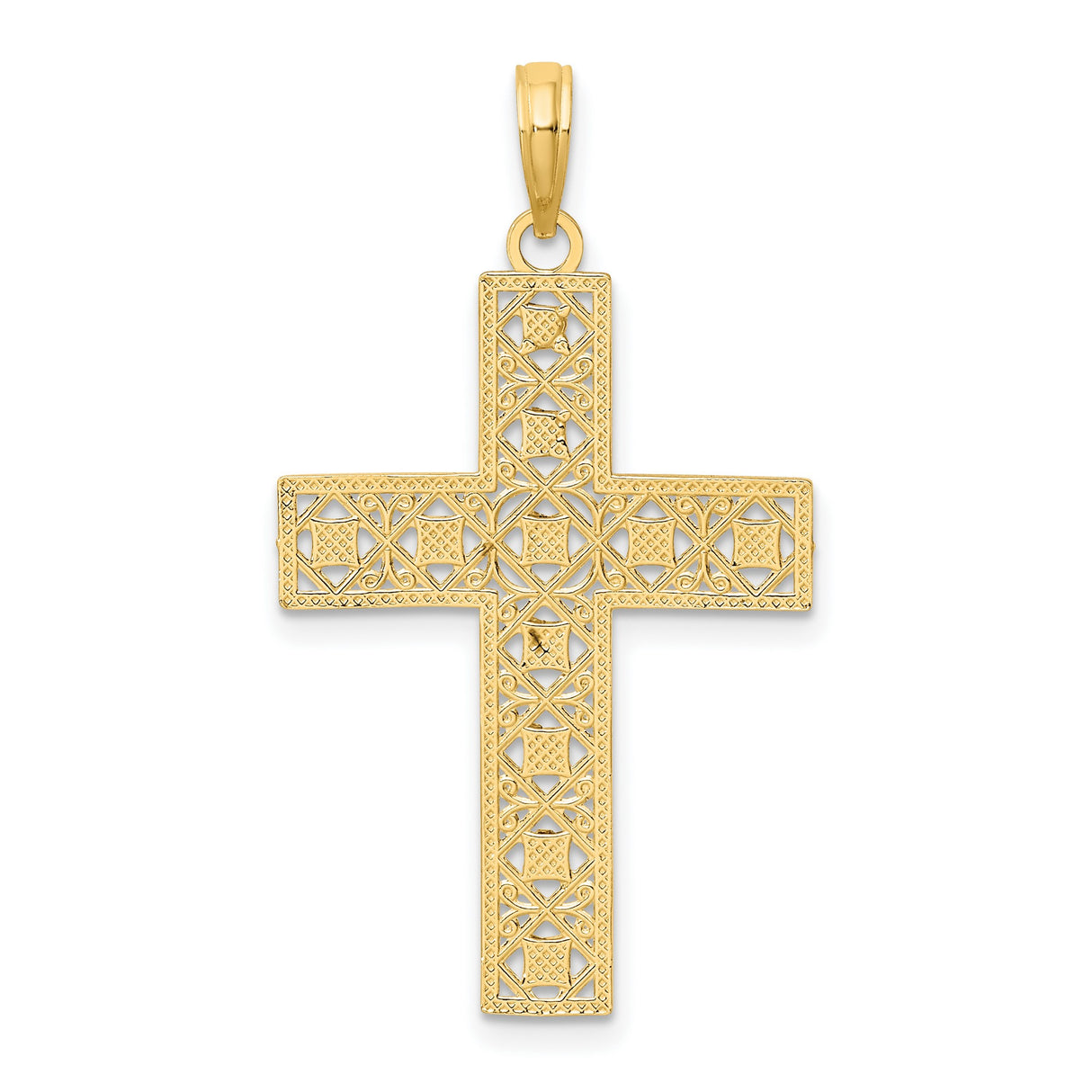 10k Multi-Tone Gold Cross Pendant with Diamond Cut Detailing and Milgrain Accents