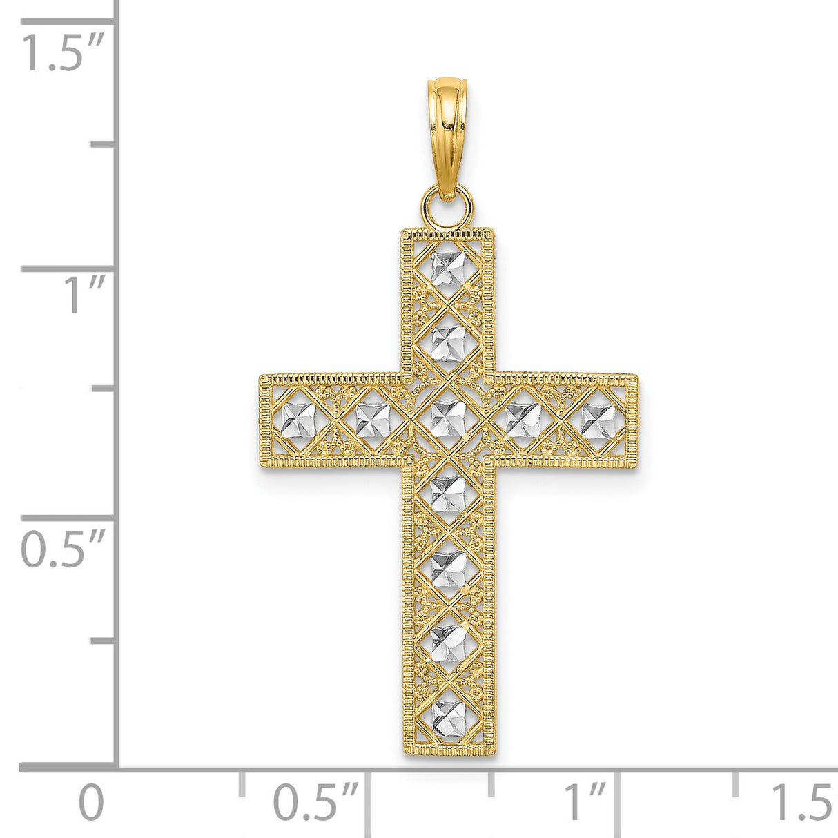 10k Multi-Tone Gold Cross Pendant with Diamond Cut Detailing and Milgrain Accents