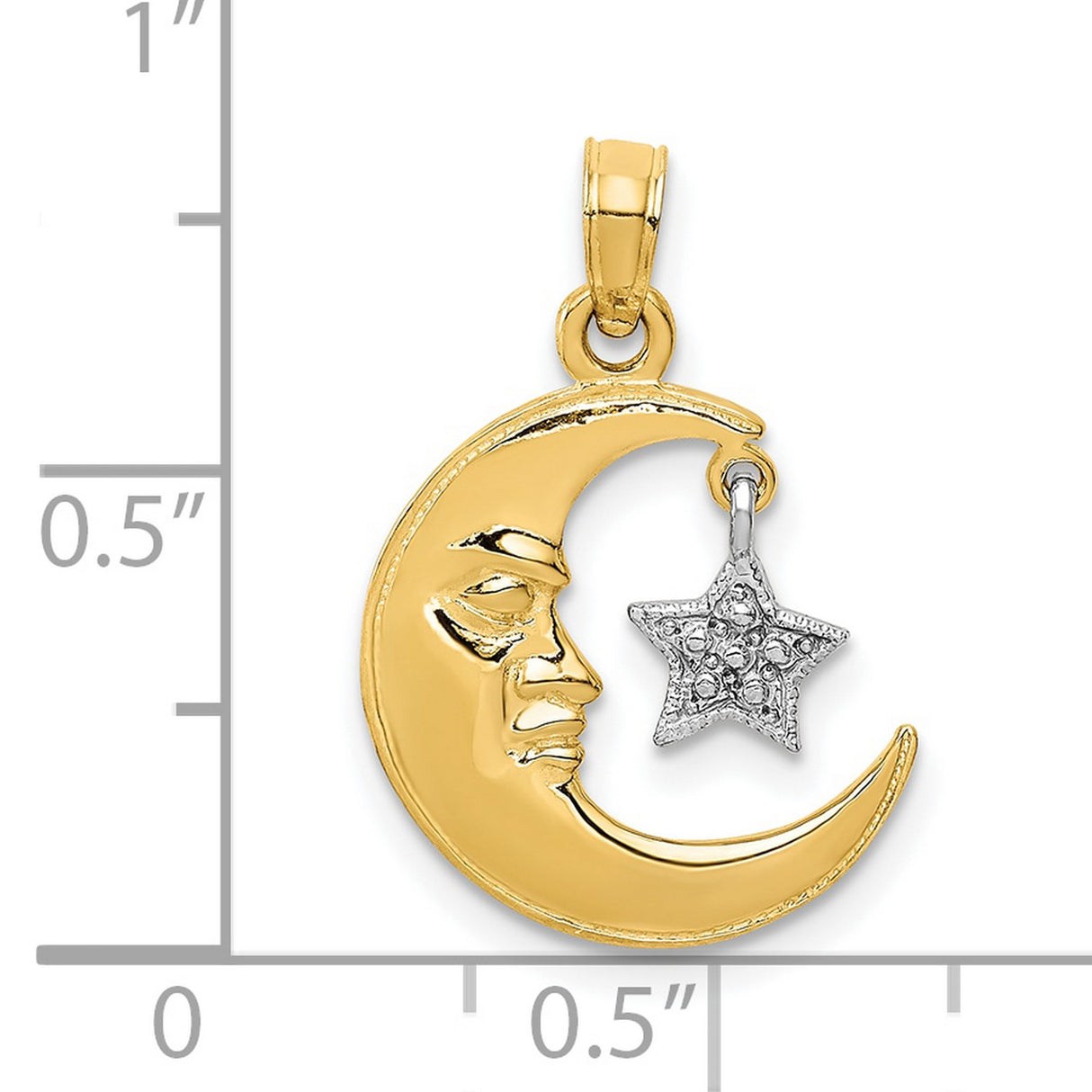 10k Two-Tone Gold Crescent Moon Pendant with Diamond-Cut Silver Star, Celestial Design