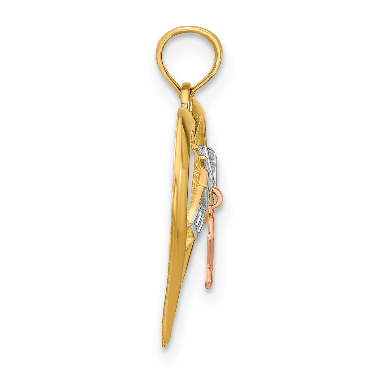 10k Two-Tone Gold Heart Pendant with Rose Gold Awareness Ribbon and Believe Inscription