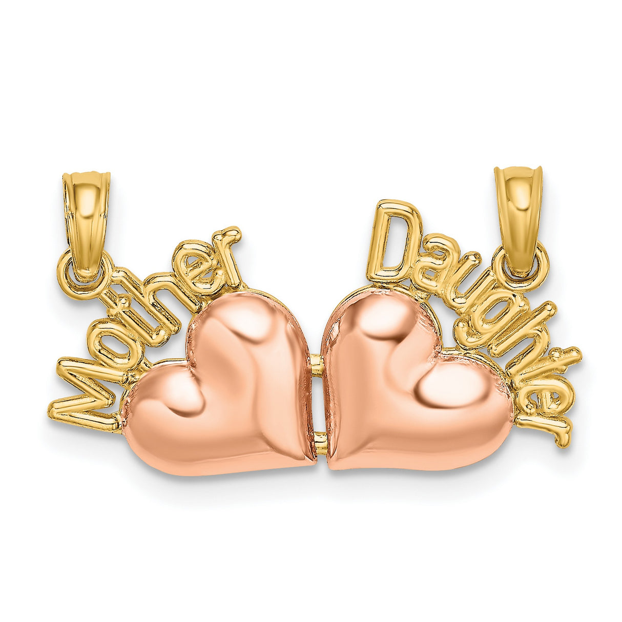 10k Two-Tone Gold Mother Daughter Heart Pendant Set with Script Design