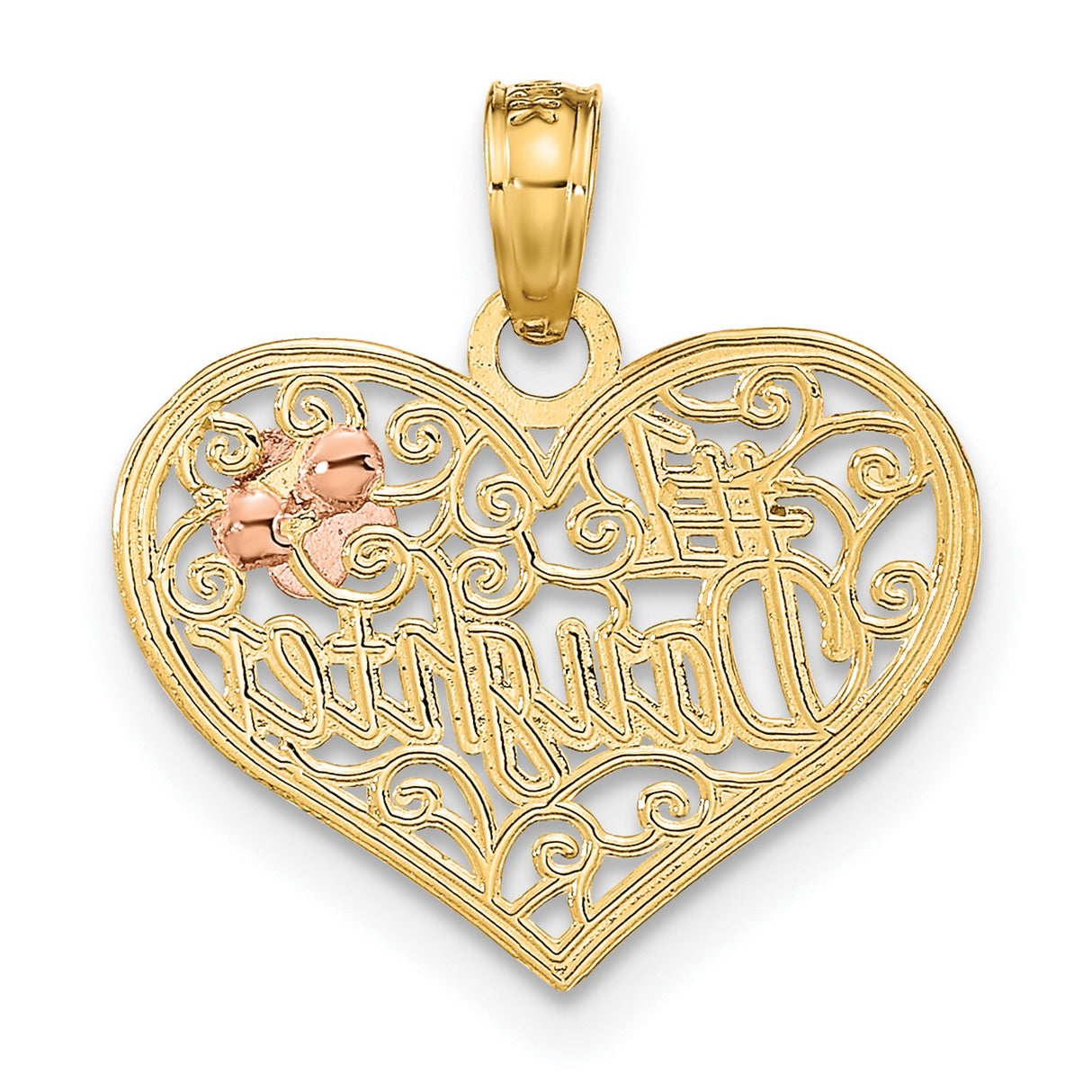 10k Two-Tone Gold Heart Pendant with Rose Gold Flower and Number 1 Daughter Message