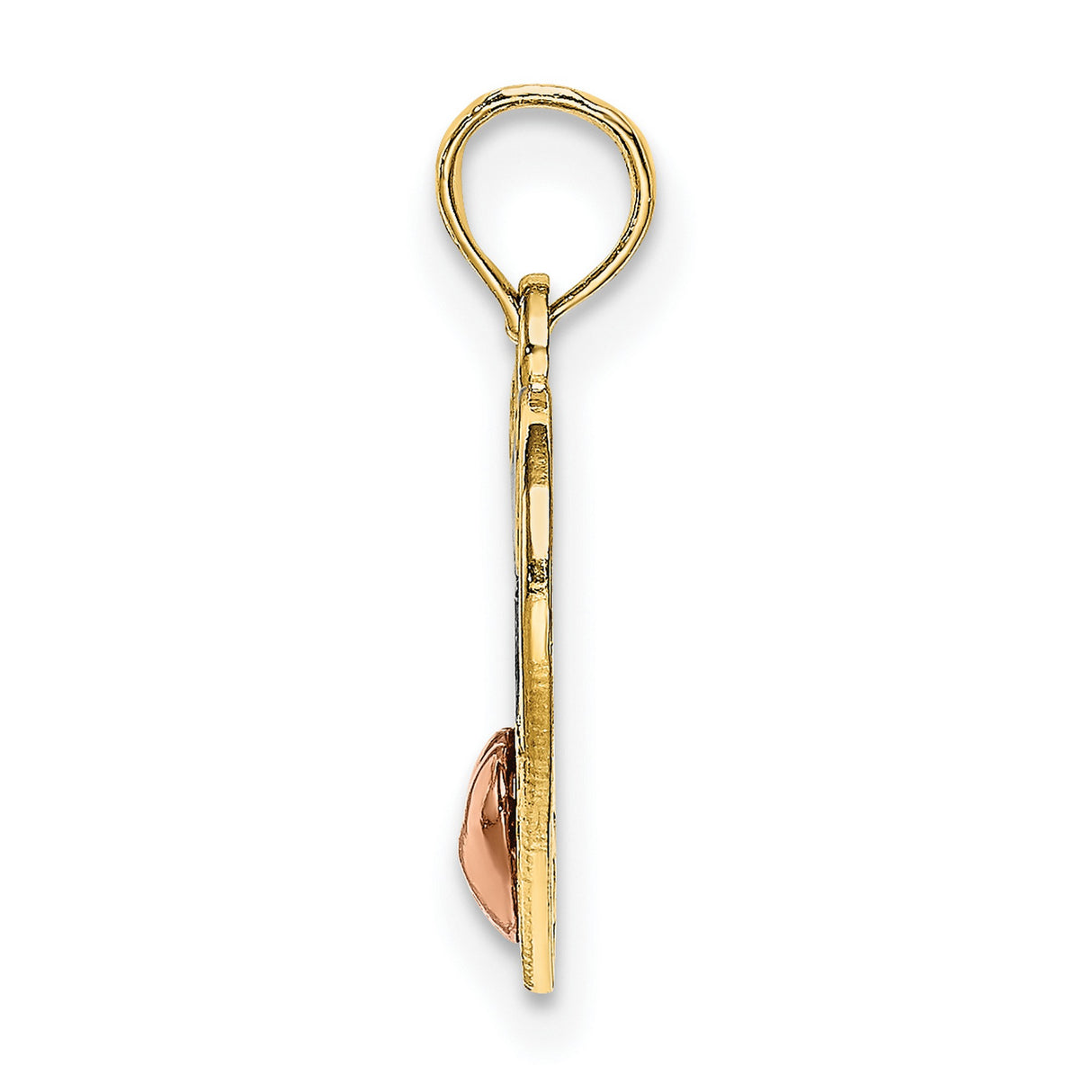 10k Two-Tone Gold Heart Pendant with White Gold MOM Accent and Rose Gold Scrollwork Design