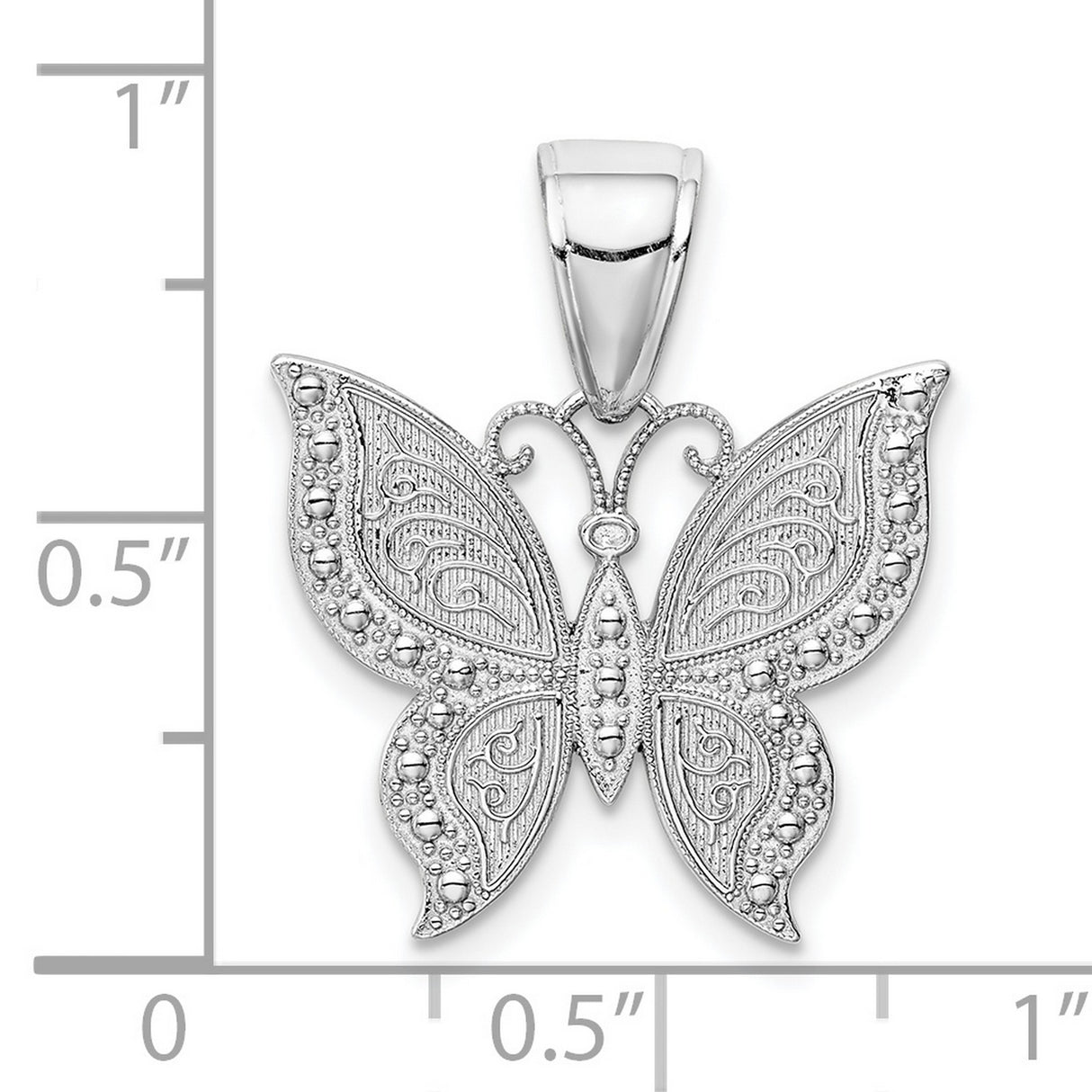 10k White Gold Butterfly Pendant with Filigree Detailing and Bead Accents