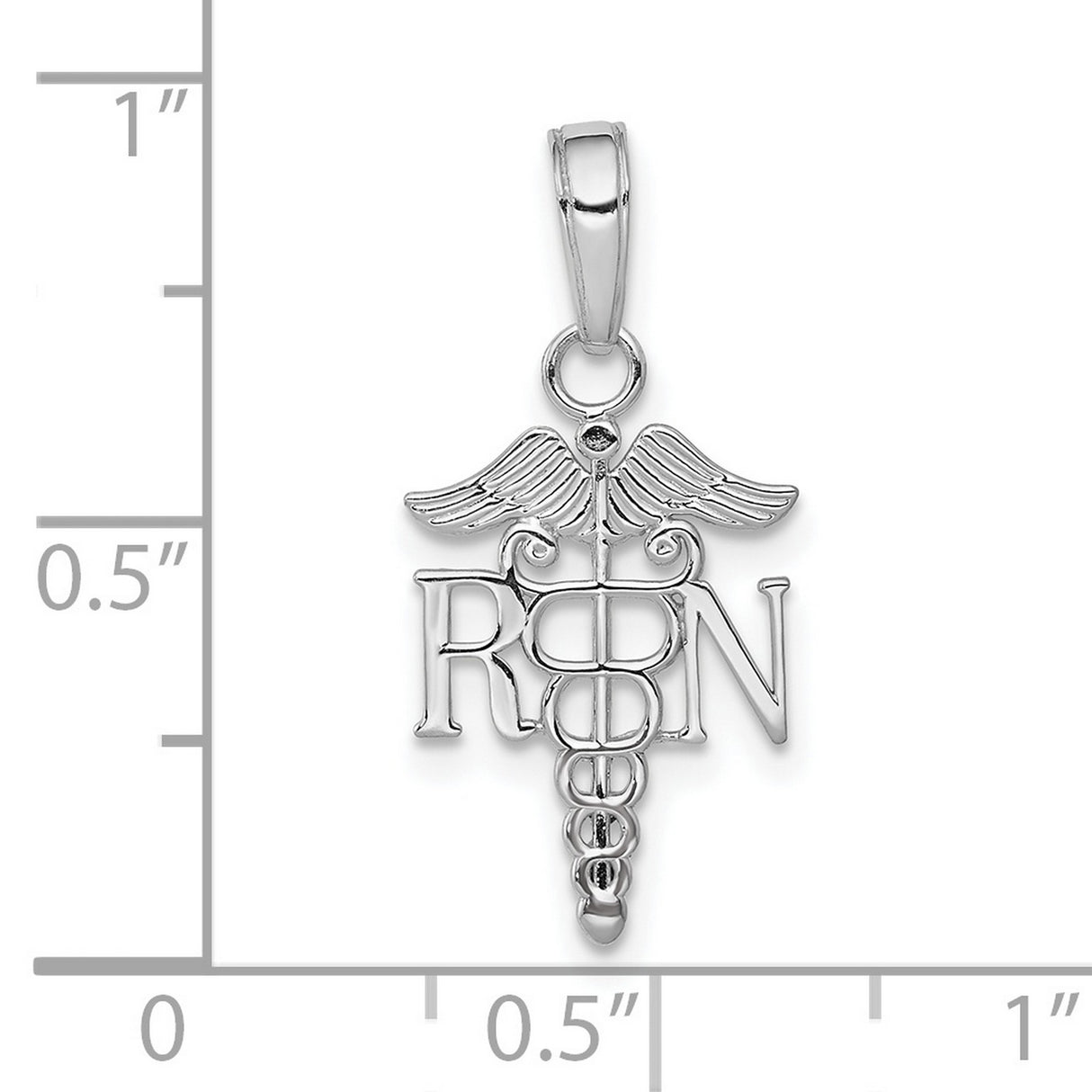 10k White Gold RN Caduceus Pendant, Medical Symbol Nursing Jewelry for Women or Unisex Wear