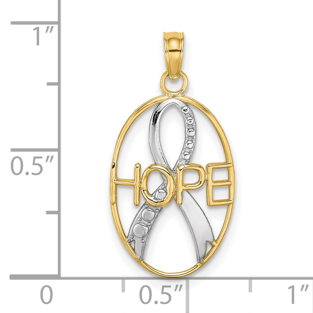 10k Multi-Tone Gold Hope Ribbon Pendant, Inspirational Awareness Jewelry for Women or Unisex