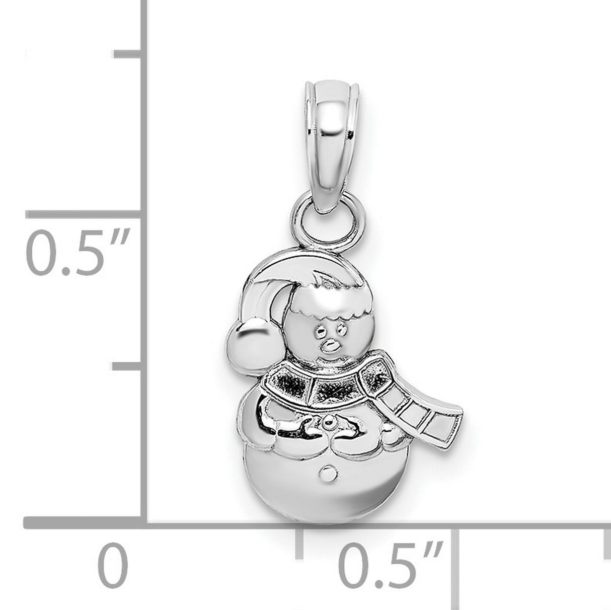 10k White Gold Snowman Pendant with Santa Hat and Scarf, Festive Holiday Charm