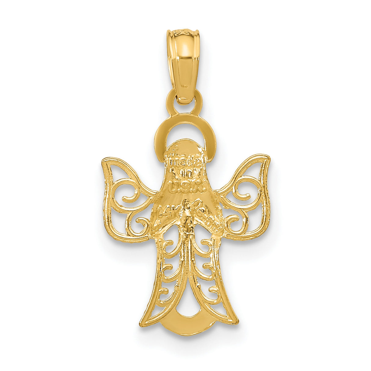 10k Yellow Gold Angel Pendant with Openwork Design and Praying Figure