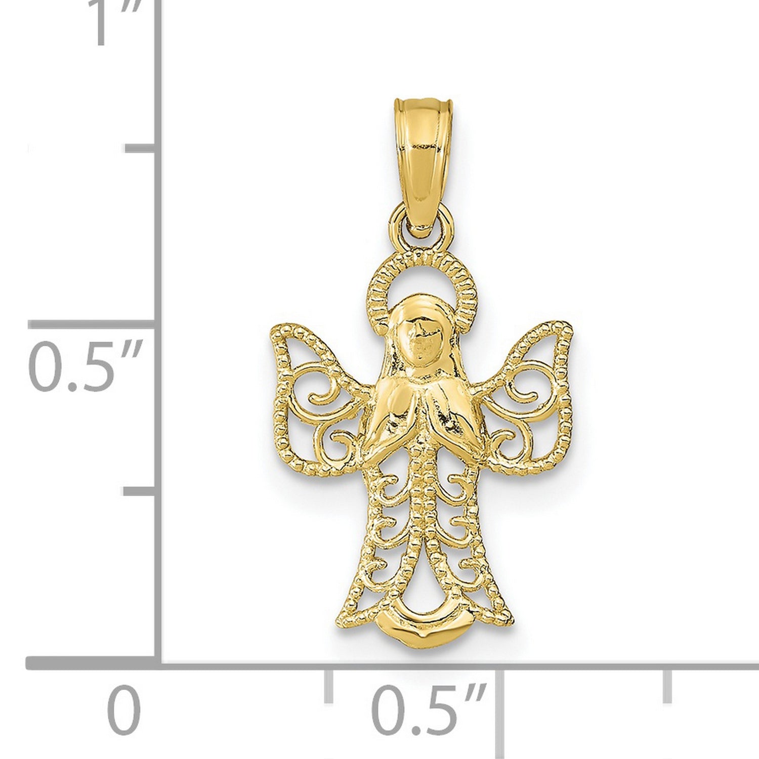10k Yellow Gold Angel Pendant with Openwork Design and Praying Figure