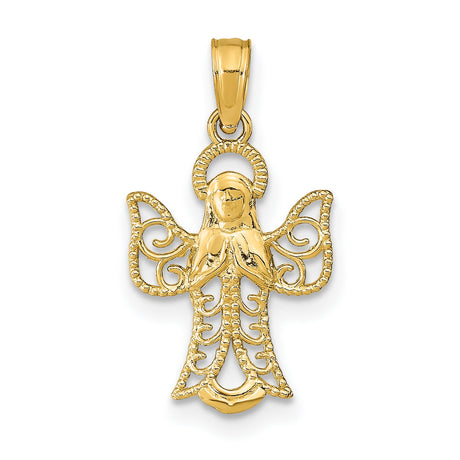 10k Yellow Gold Angel Pendant with Openwork Design and Praying Figure