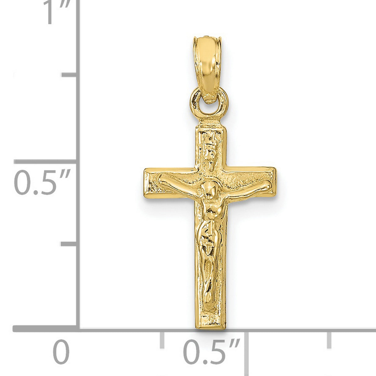10k Yellow Gold Crucifix Cross Pendant with Sculpted Jesus, Polished Religious Charm for Men and Women