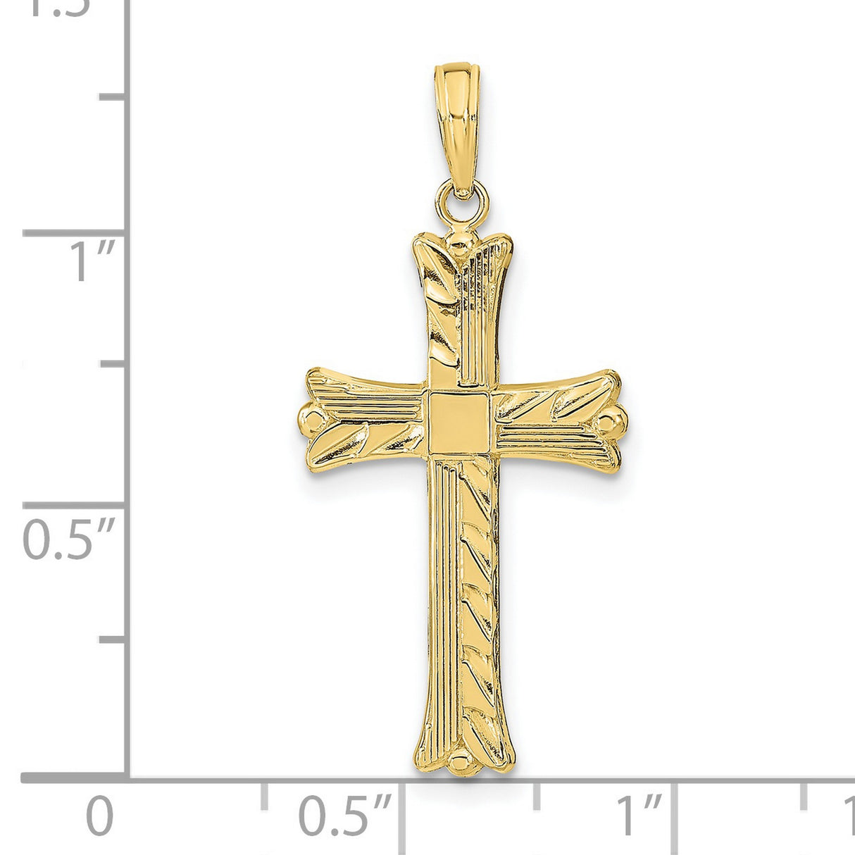 10k Yellow Gold Cross Pendant with Textured Design and Mirror Finish