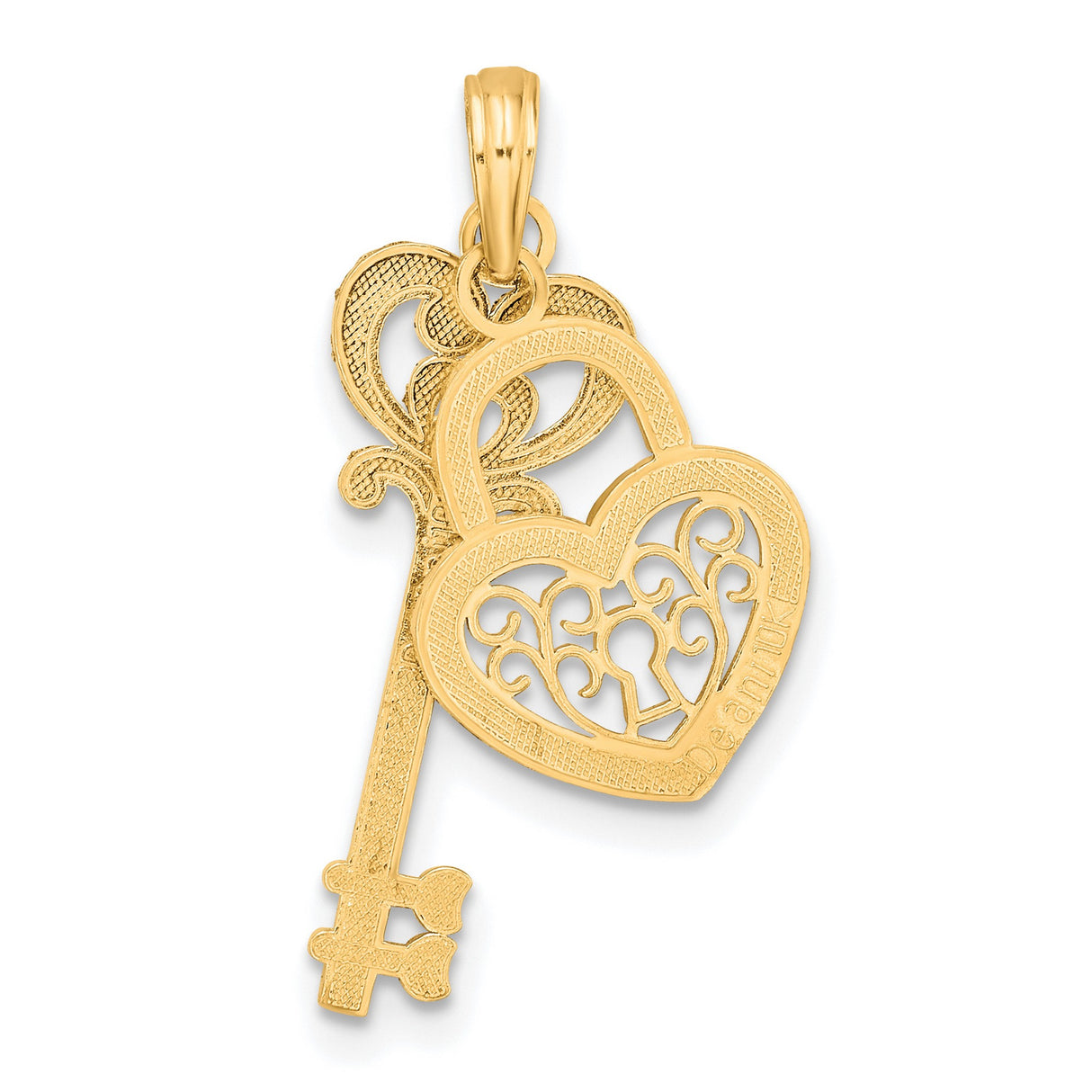 10k Multi-Tone Gold Pendant, Filigree Heart Key with Keyhole, Symbol of Love and Trust