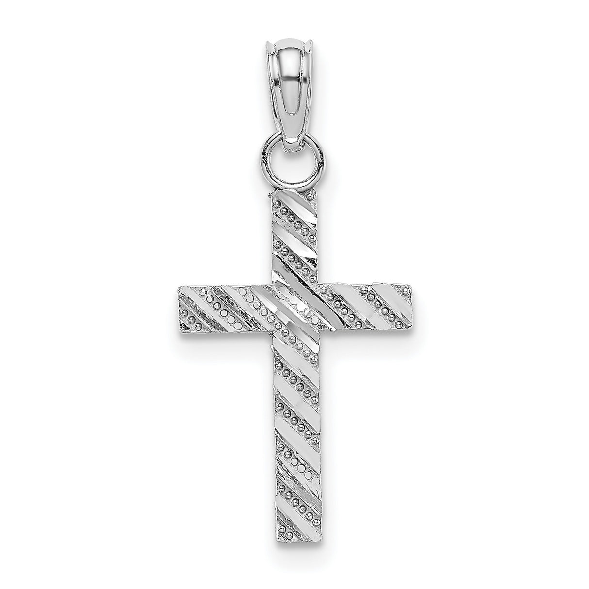 10k White Gold Cross Pendant, Diamond Cut Polished Design, Spiritual Style for Men and Women