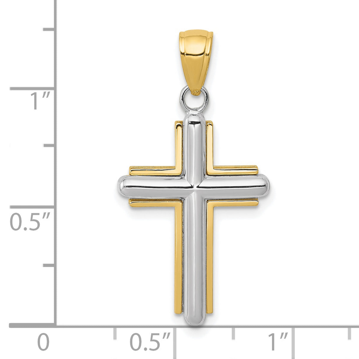 10k Two-Tone Gold Cross Pendant with Layered Design and Mirror Finish for Men and Women