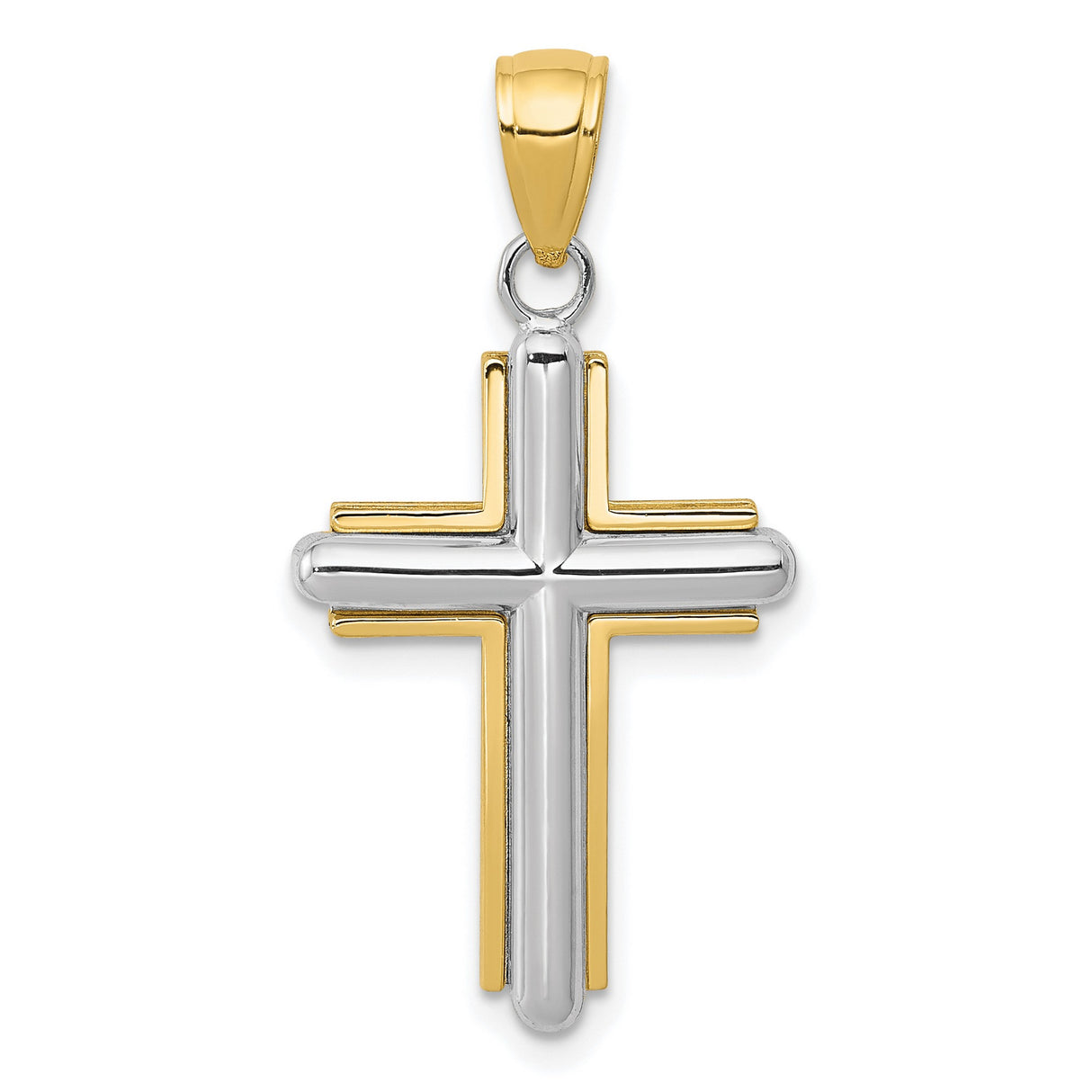 10k Two-Tone Gold Cross Pendant with Layered Design and Mirror Finish for Men and Women