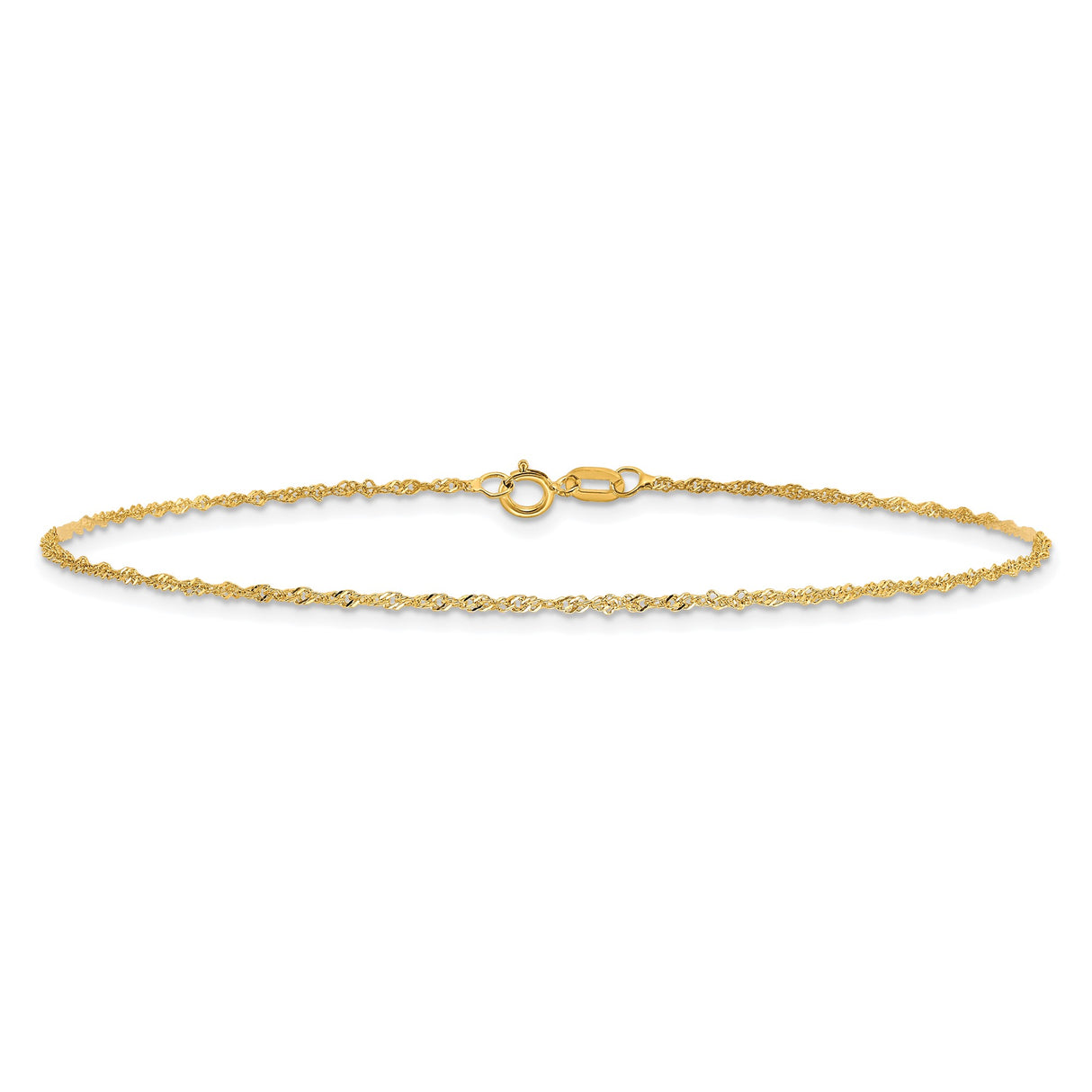 10K Yellow Gold 1.1 mm Singapore Chain Anklet, Polished