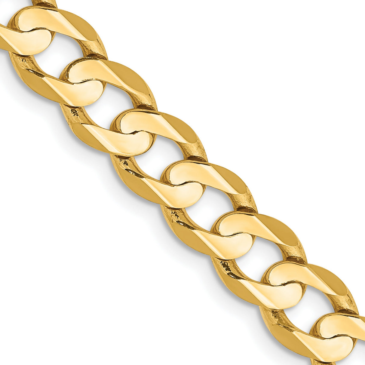 10K Yellow Gold 6.75 mm Curb Chain Necklace, Polished detail view