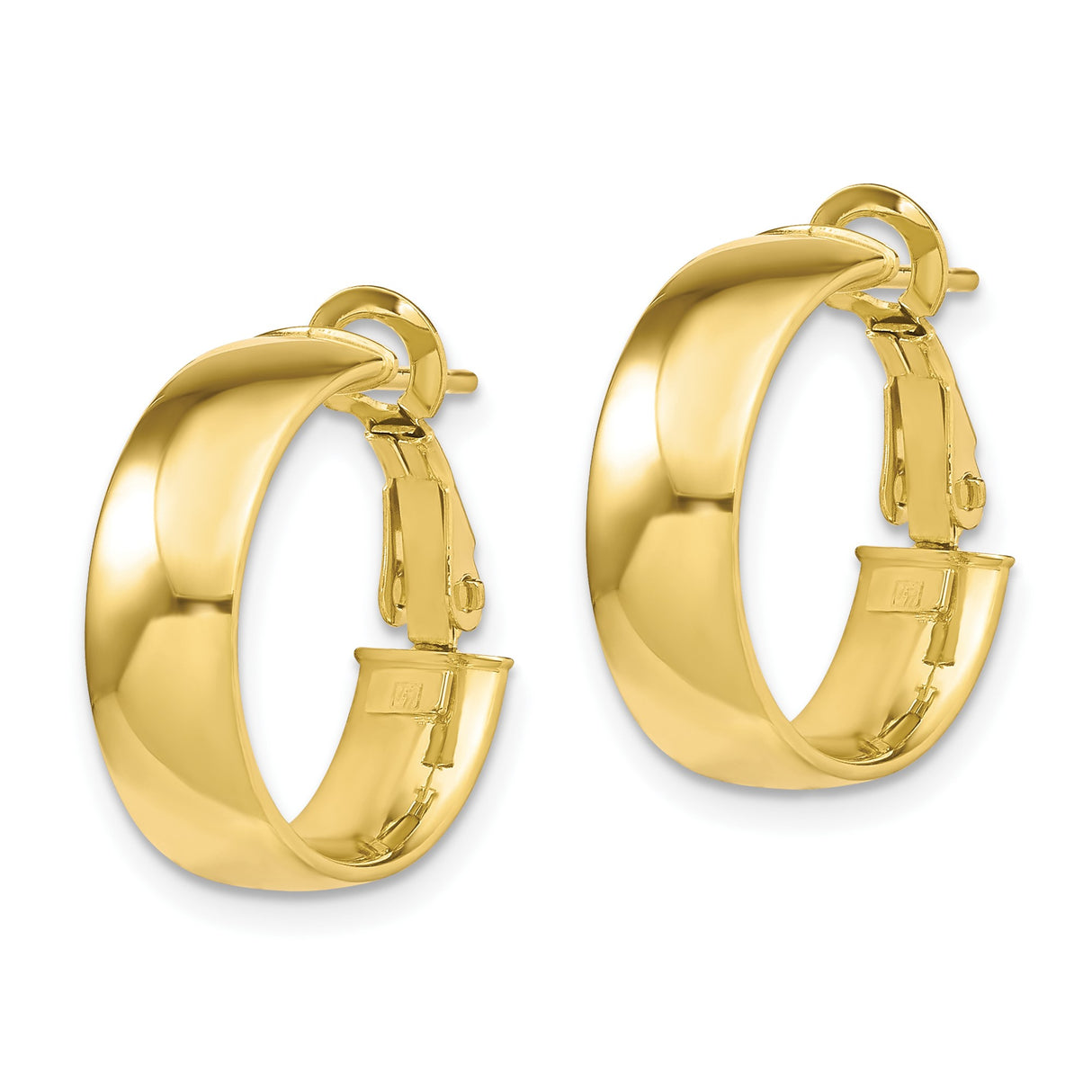 10k Yellow Gold Hoop Earrings, Polished Round Design with Hinged Snap Closure