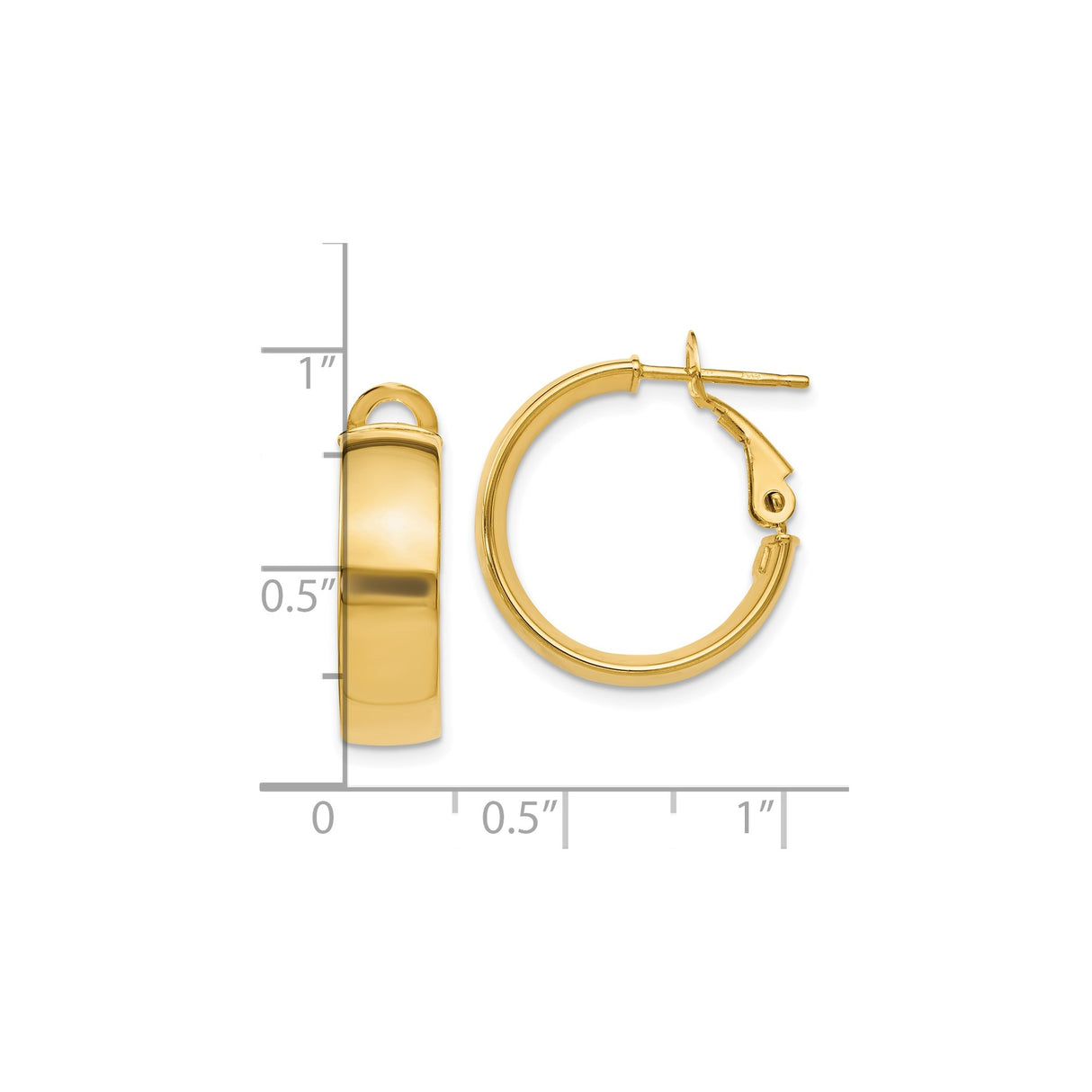 10k Yellow Gold Hoop Earrings, Polished Round Design with Hinged Snap Closure