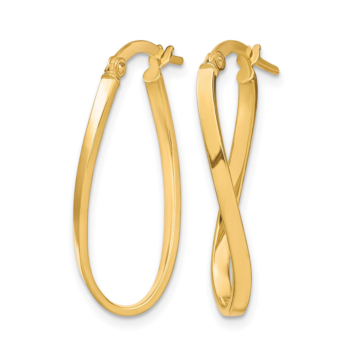 10k Yellow Gold Twisted Oval Hoop Earrings, Polished Teardrop Twist Design for Women