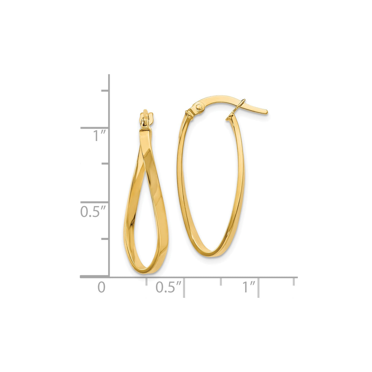 10k Yellow Gold Twisted Oval Hoop Earrings, Polished Teardrop Twist Design for Women