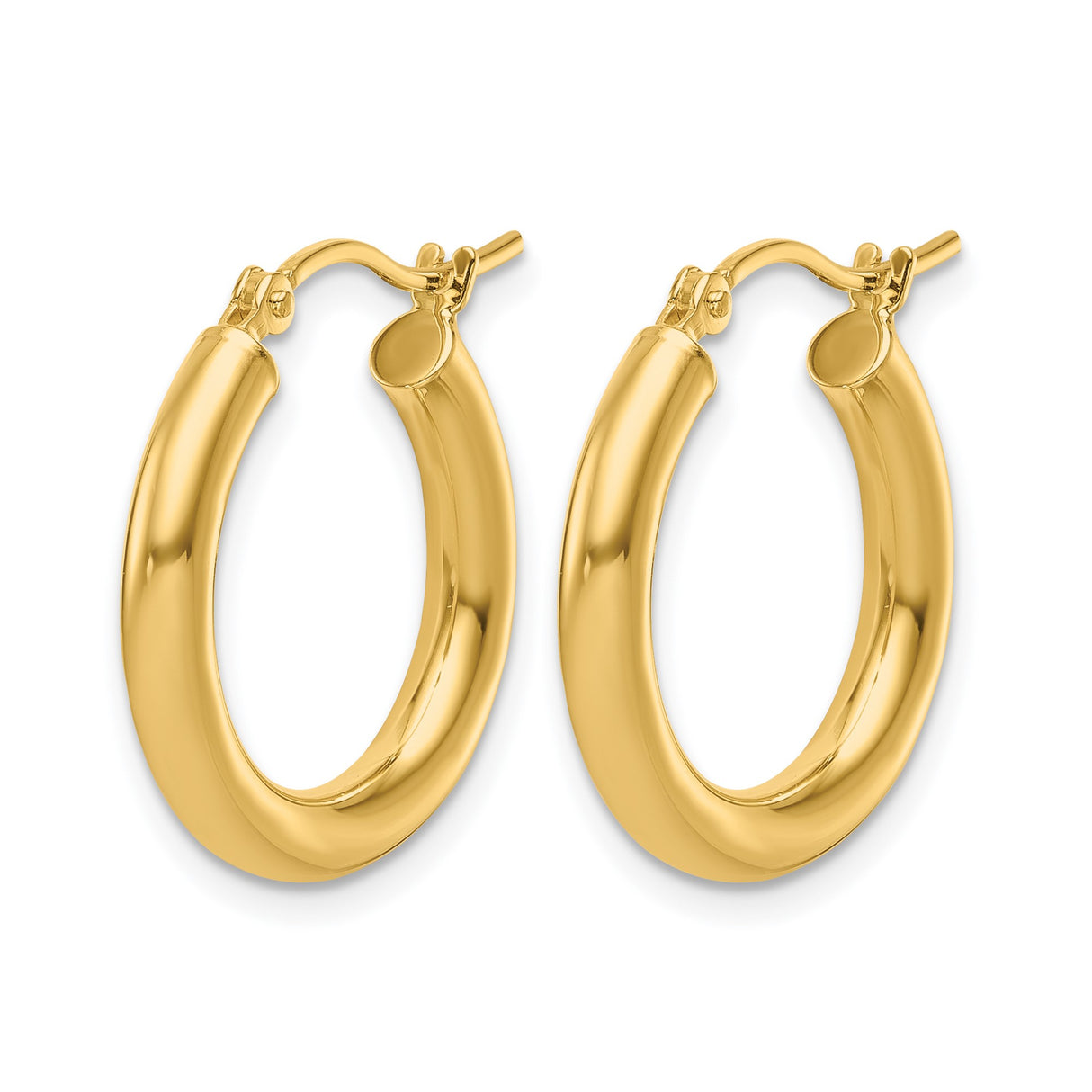 10k Yellow Gold Hoop Earrings, Smooth Polished Round Hoops with Hinged Closure, Lightweight Style