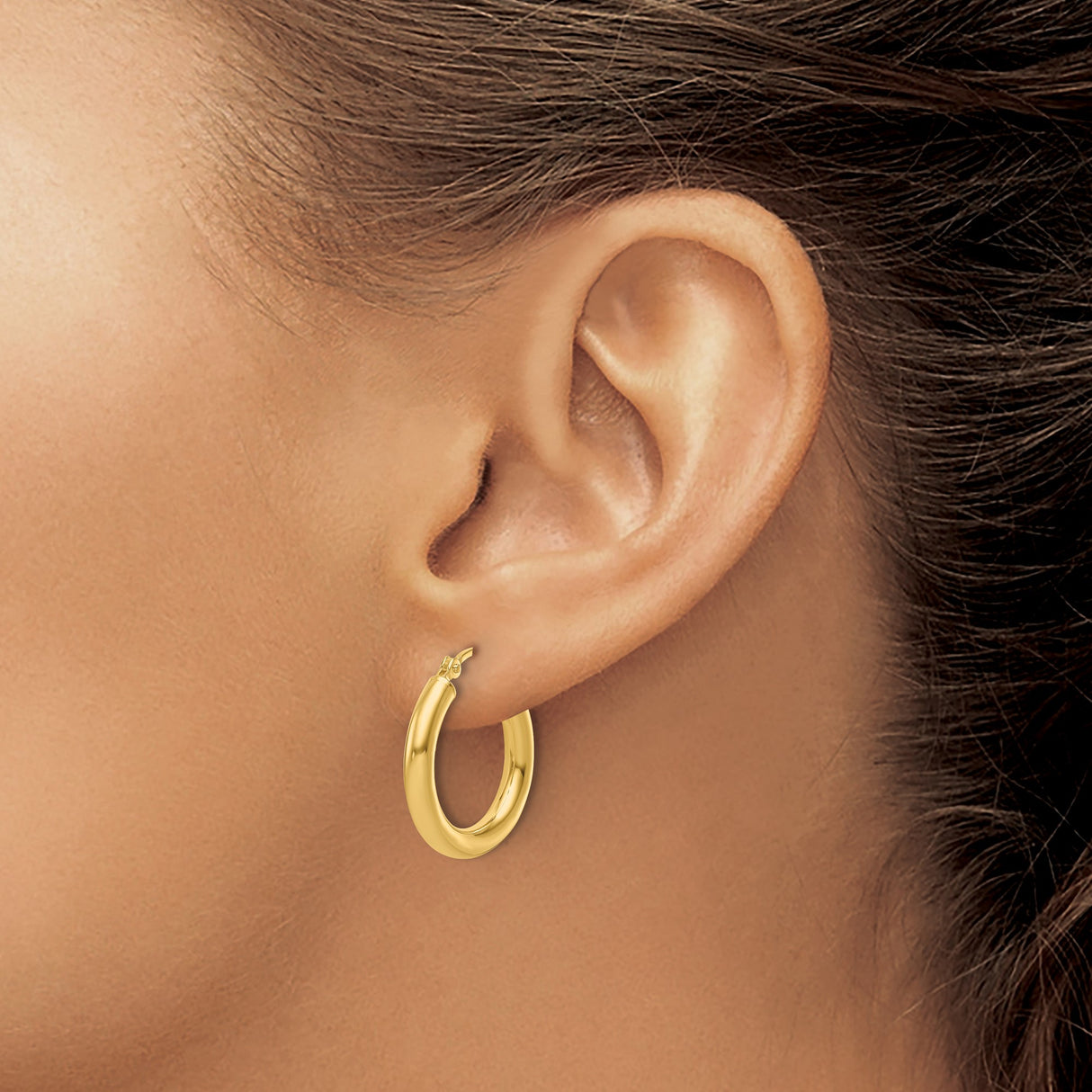 10k Yellow Gold Hoop Earrings, Smooth Polished Round Hoops with Hinged Closure, Lightweight Style