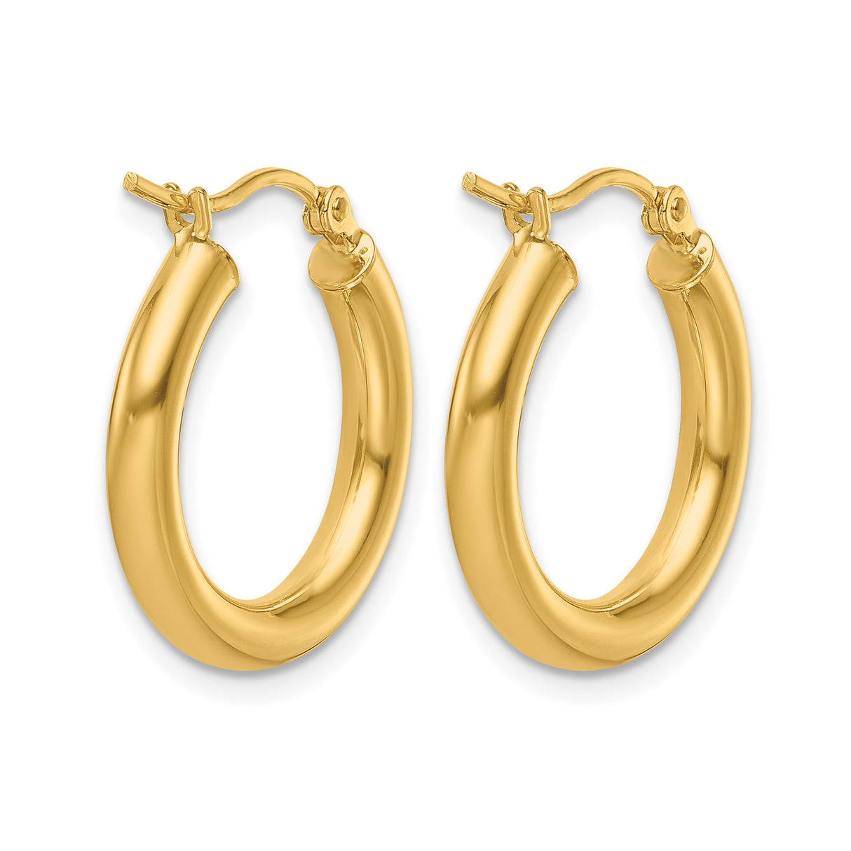 10k Yellow Gold Hoop Earrings, Smooth Polished Round Hoops with Hinged Closure, Lightweight Style