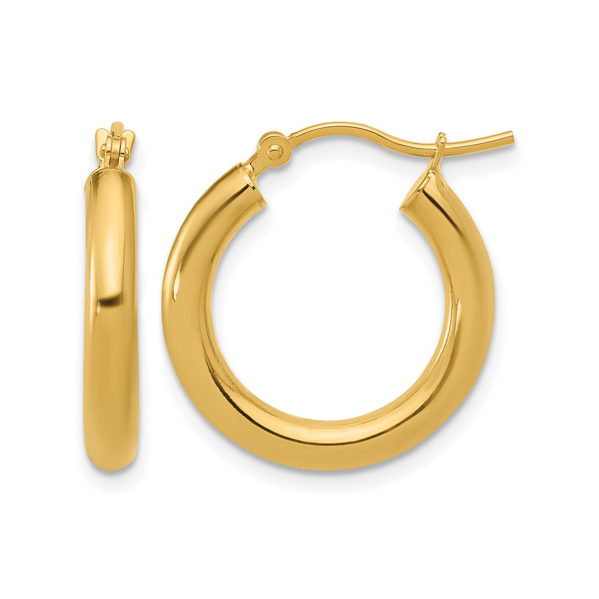 10k Yellow Gold Hoop Earrings, Smooth Polished Round Hoops with Hinged Closure, Lightweight Style