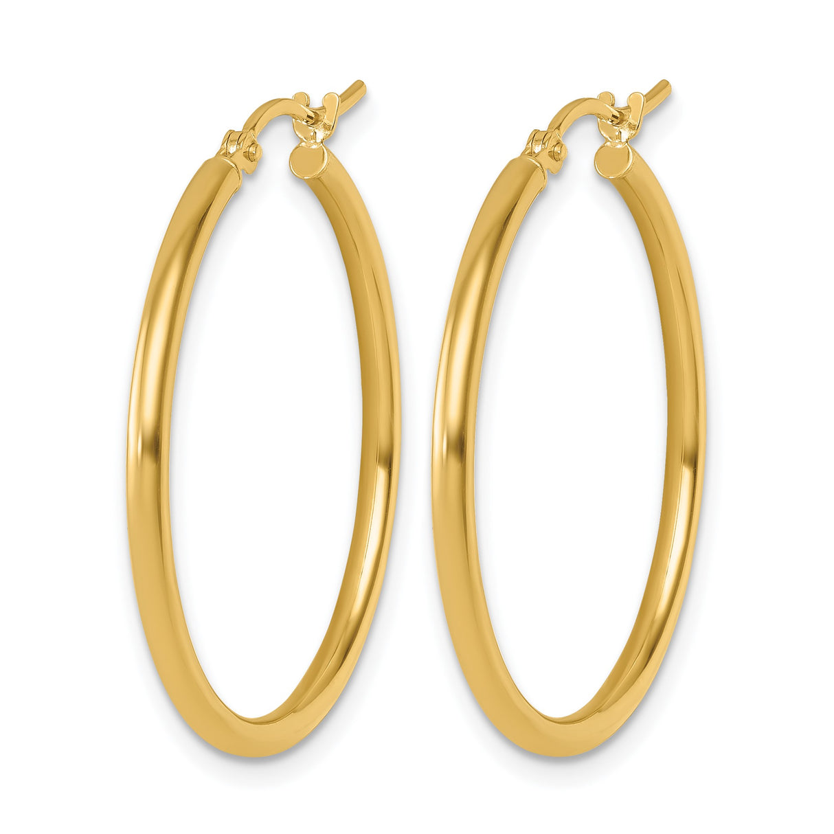 10k Yellow Gold Hoop Earrings, Classic Round Lightweight Polished Design for Women