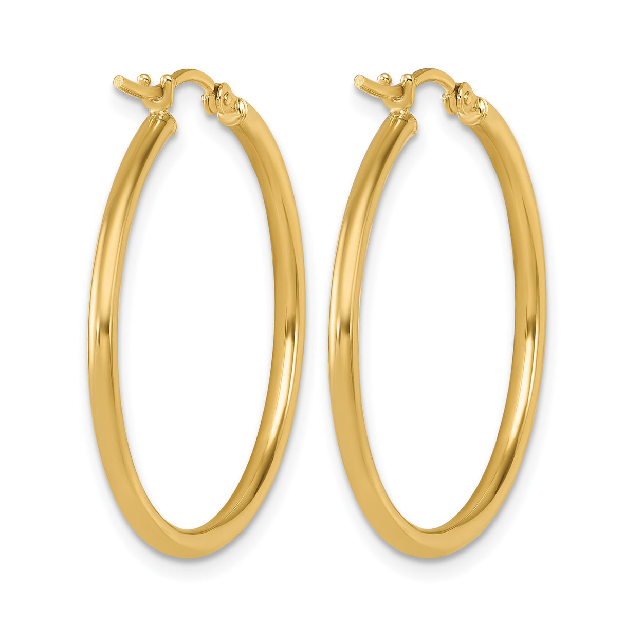 10k Yellow Gold Hoop Earrings, Classic Round Lightweight Polished Design for Women