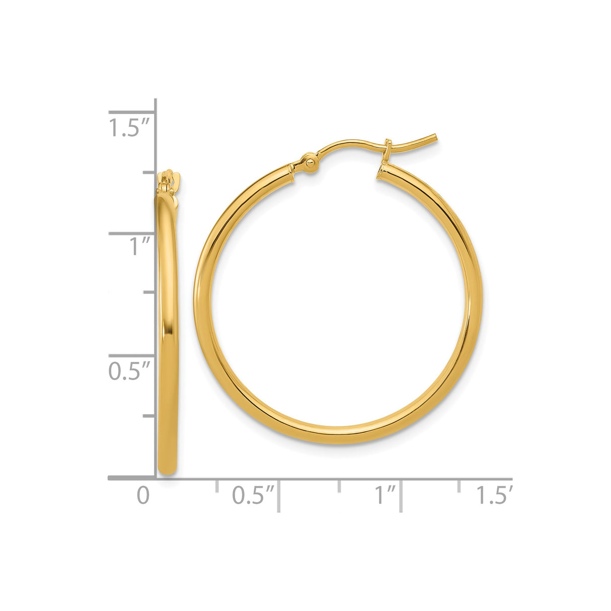 10k Yellow Gold Hoop Earrings, Classic Round Lightweight Polished Design for Women