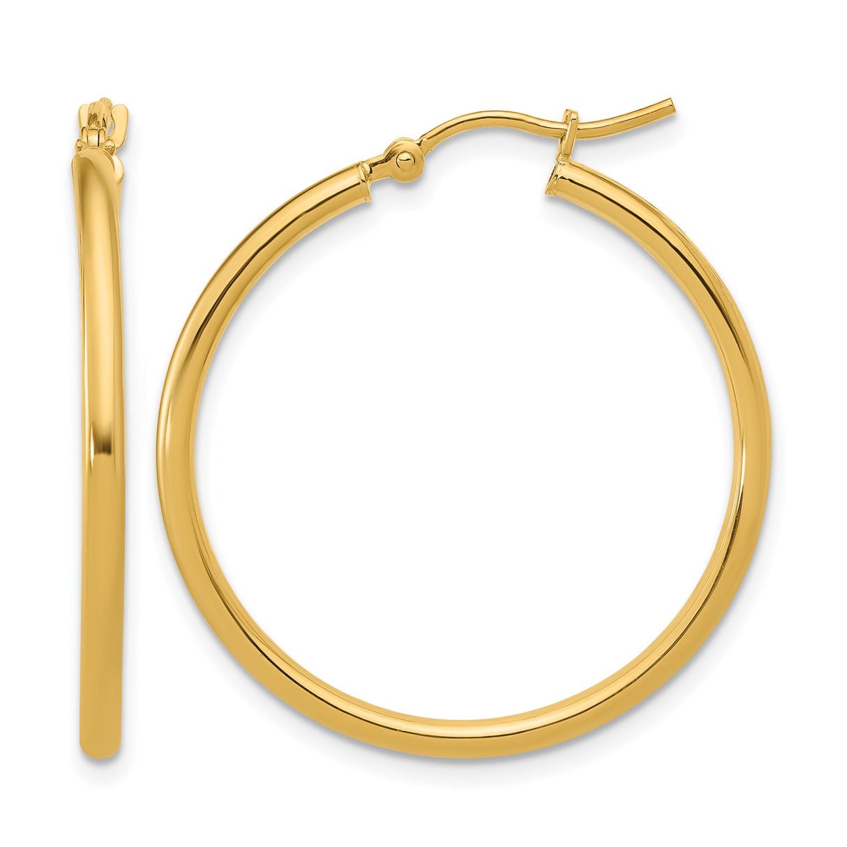 10k Yellow Gold Hoop Earrings, Classic Round Lightweight Polished Design for Women