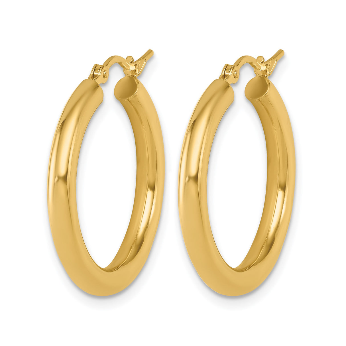 10k Yellow Gold Hoop Earrings, Classic Polished Round Style with Hinged Closure for Women