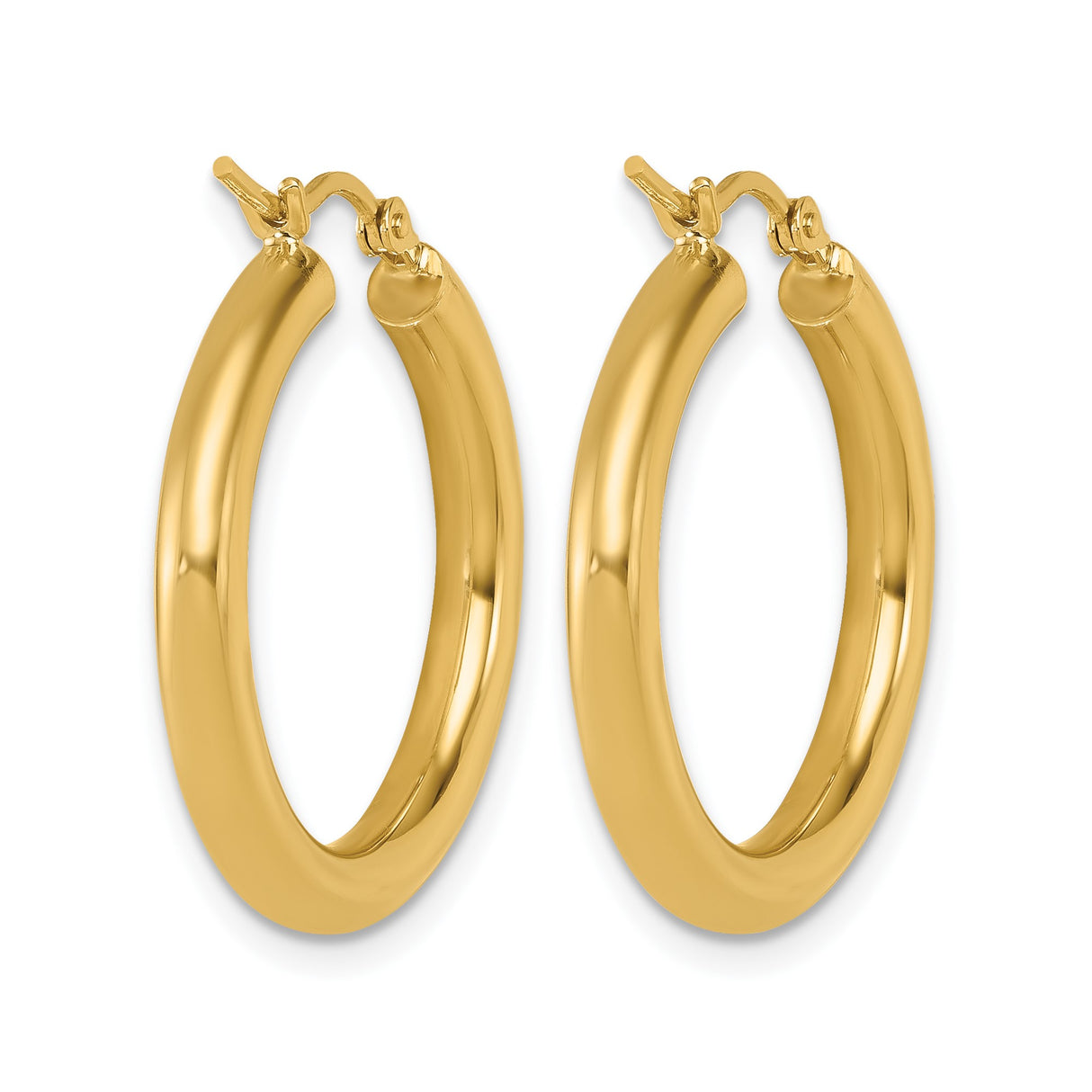 10k Yellow Gold Hoop Earrings, Classic Polished Round Style with Hinged Closure for Women