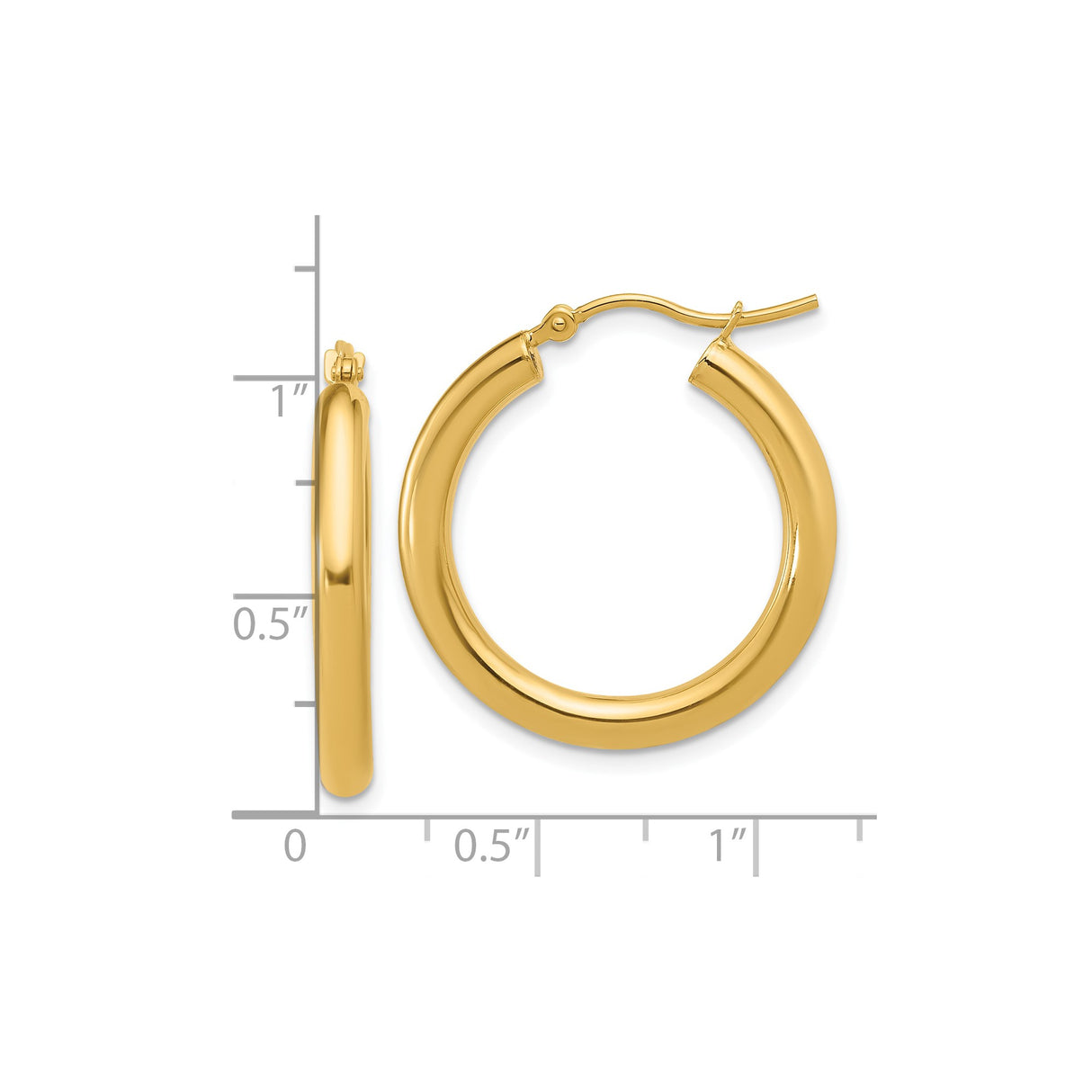 10k Yellow Gold Hoop Earrings, Classic Polished Round Style with Hinged Closure for Women