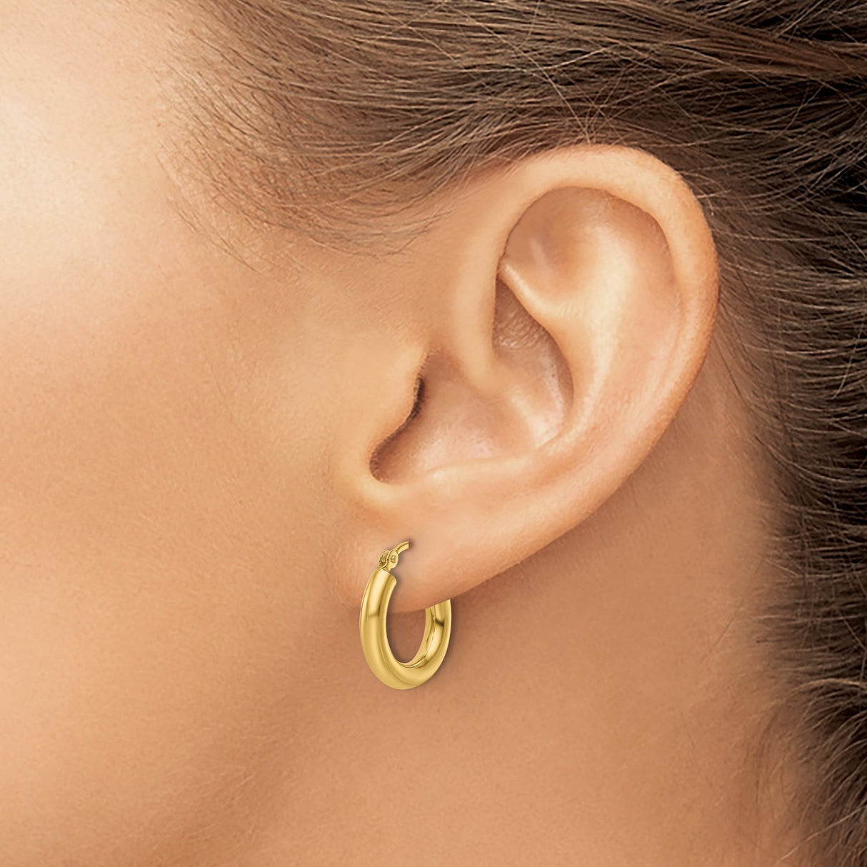 10k Yellow Gold Hoop Earrings, Smooth Polished Finish, Latch Back Closure, Lightweight Design