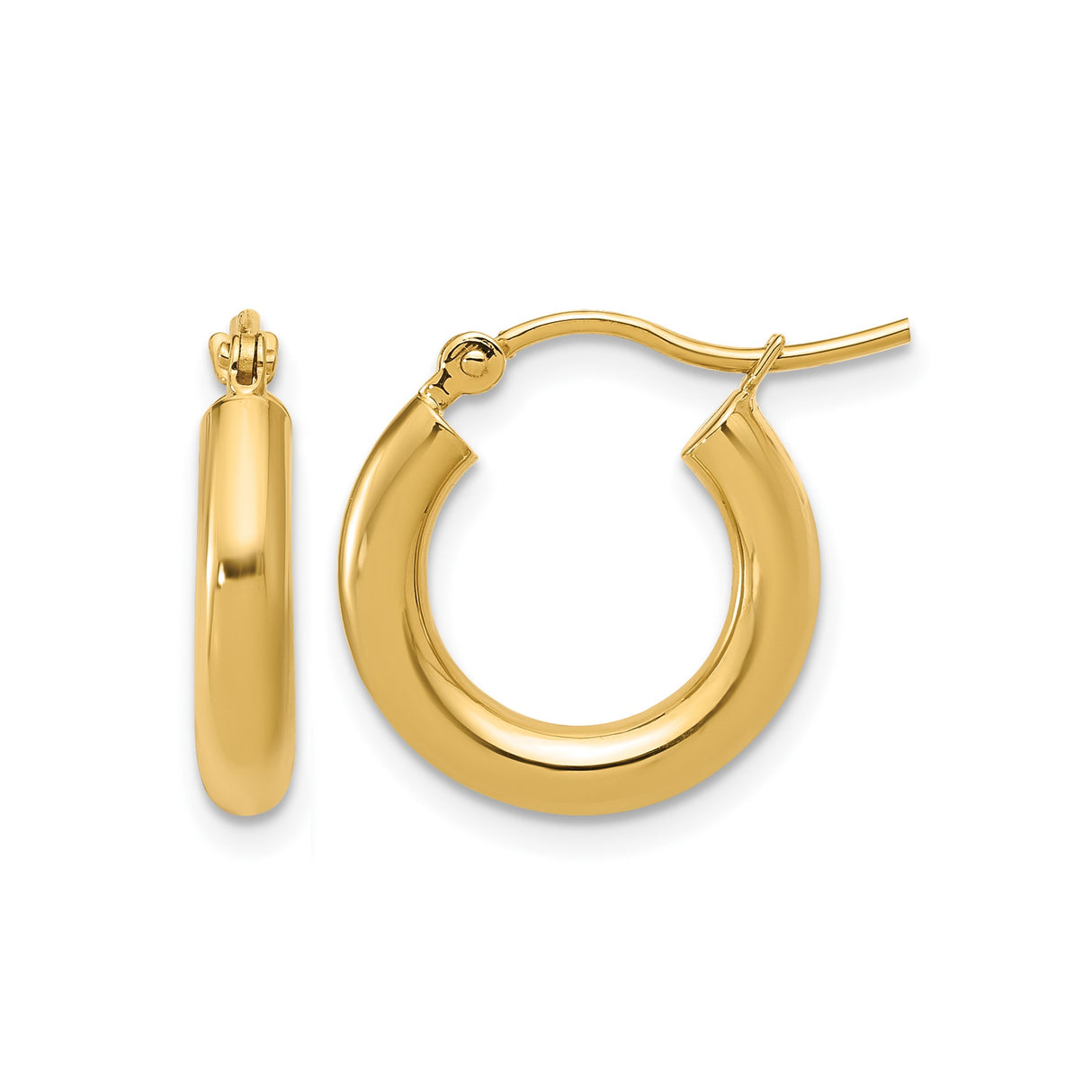 10k Yellow Gold Hoop Earrings, Smooth Polished Finish, Latch Back Closure, Lightweight Design