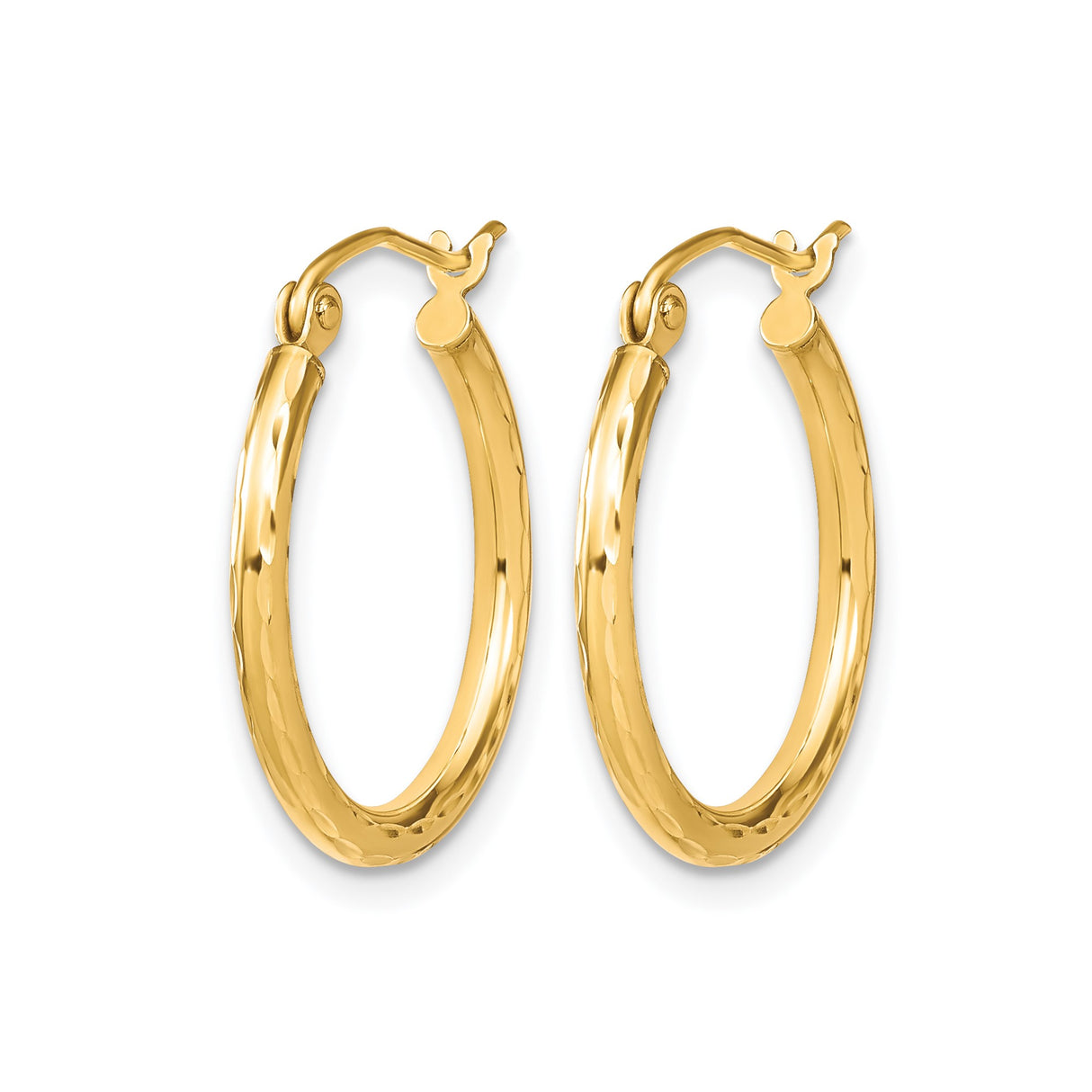 10k Yellow Gold Hoop Earrings with Polished Hammered Finish, Classic Round Design