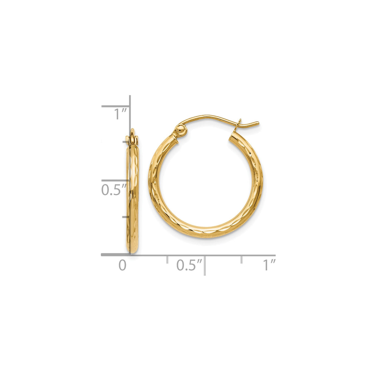 10k Yellow Gold Hoop Earrings with Polished Hammered Finish, Classic Round Design
