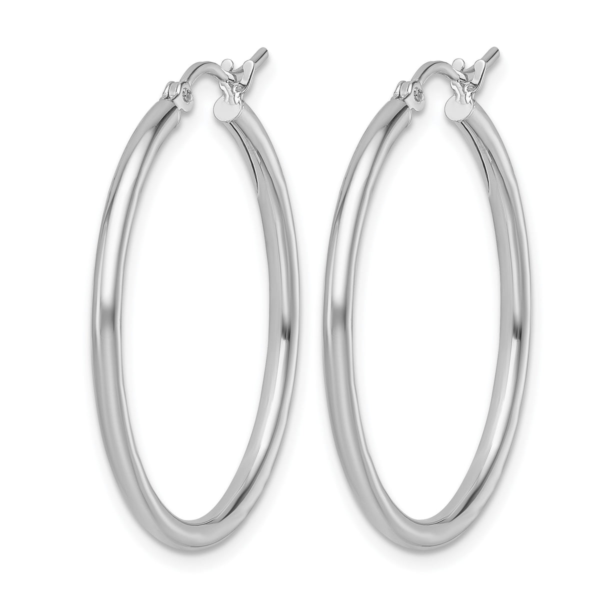 10k White Gold Hoop Earrings, Classic Smooth Polished Round Minimalist Design for Women